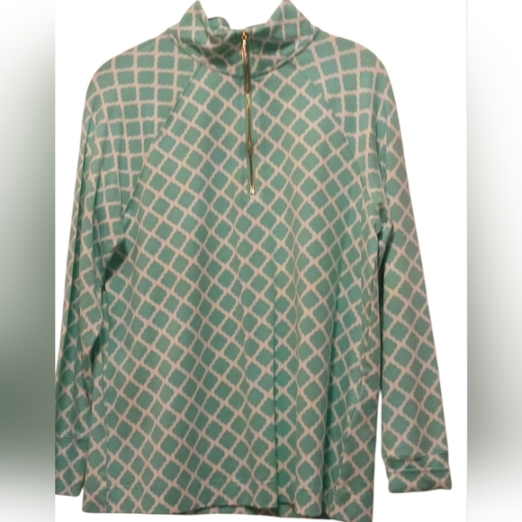 Pappagallo - NWT, Turquoise & White Diamond Print, Long Sleeve Pullover Warm-up - Picture 9 of 11